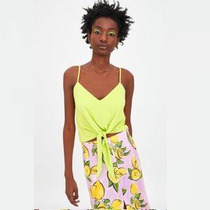 Zara Lime Green Tank Top With Knot Sz M NWT